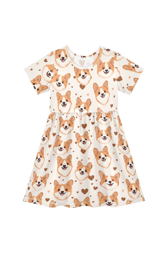 Corgi Dogs Girls' Short Sleeve Dress Kids Dresses 4T