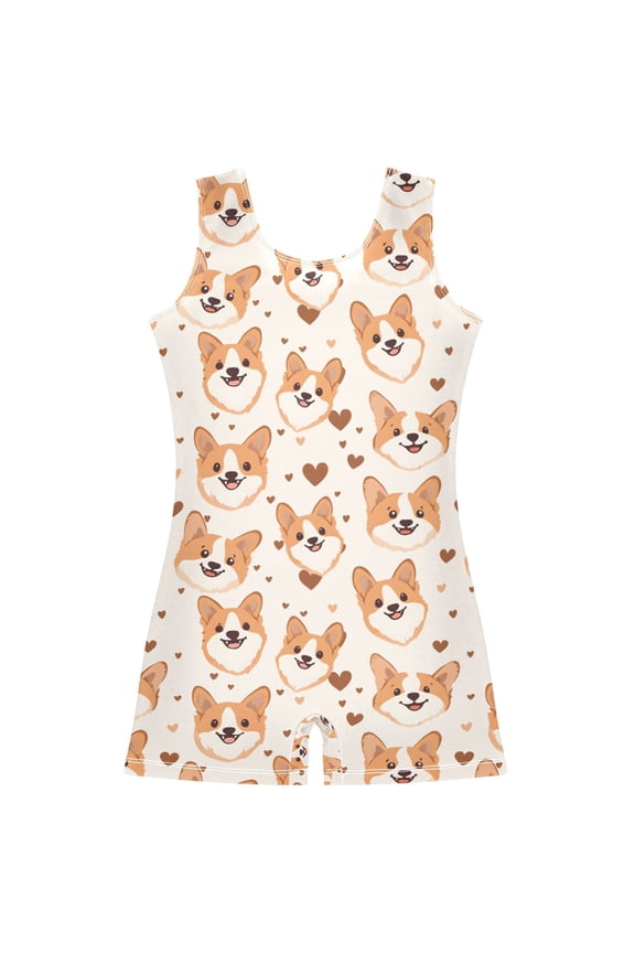 Corgi Dogs Pattern Girls Leotards Gymnastics Tumbling Outfit Biketard Unitard 9-10Years