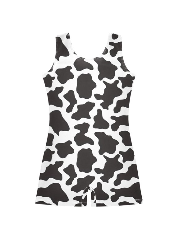 Cow Pattern Girls Leotards Gymnastics Tumbling Outfit Biketard Unitard 9-10Years