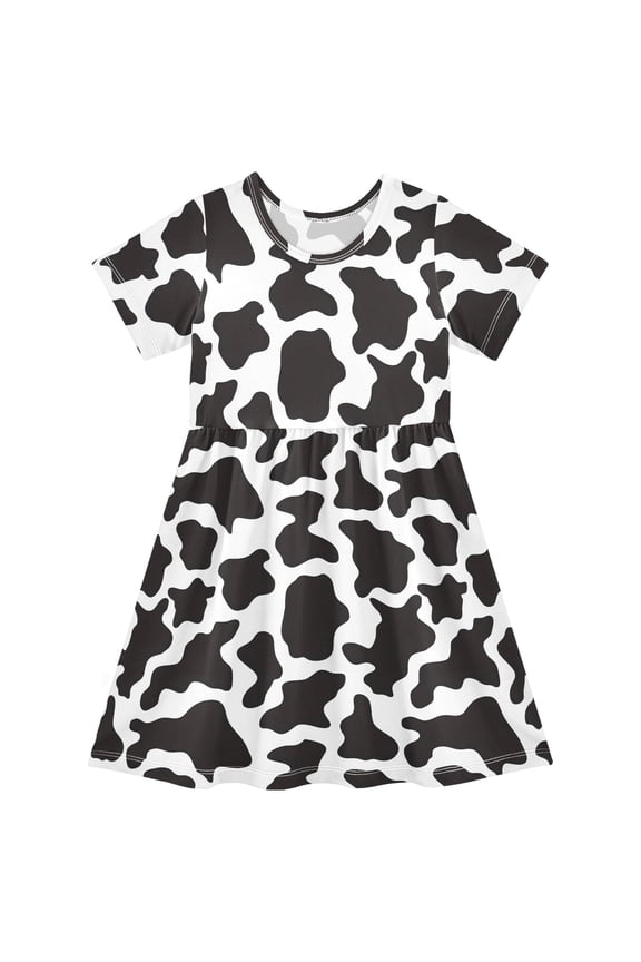 Cow Print Girls' Short Sleeve Dress Kids Dresses 7-8T