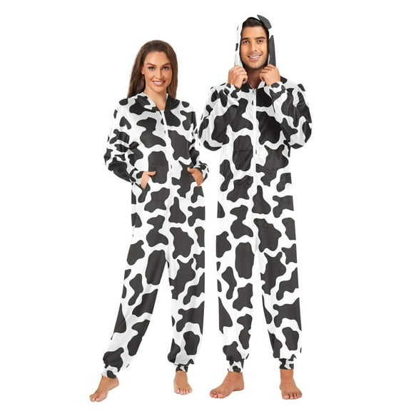 joogoo Cow Print Unisex Adults Onesies Pajamas Jumpsuits S