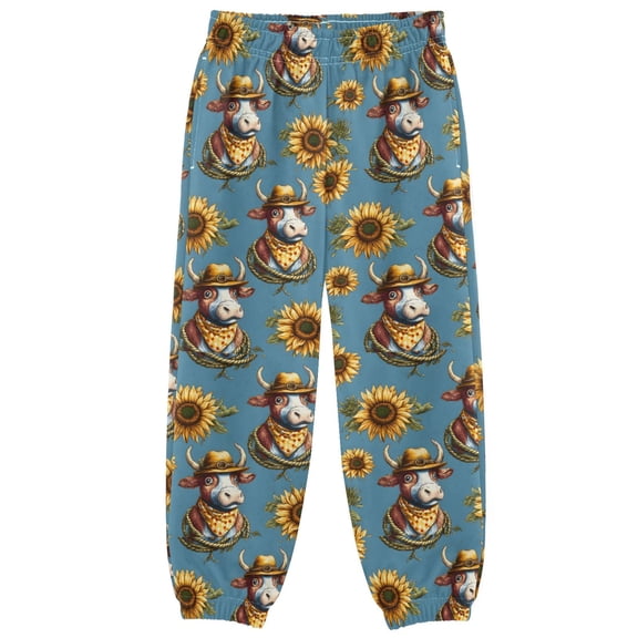 joogoo Cow with Hat Sunflowers Boys' Sweatpants Jogger Pants 5-6Y