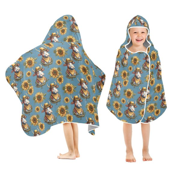 joogoo Cow with Hat Sunflowers Kids Hooded Beach Towel Baby Bath Towel 23.5"x50"