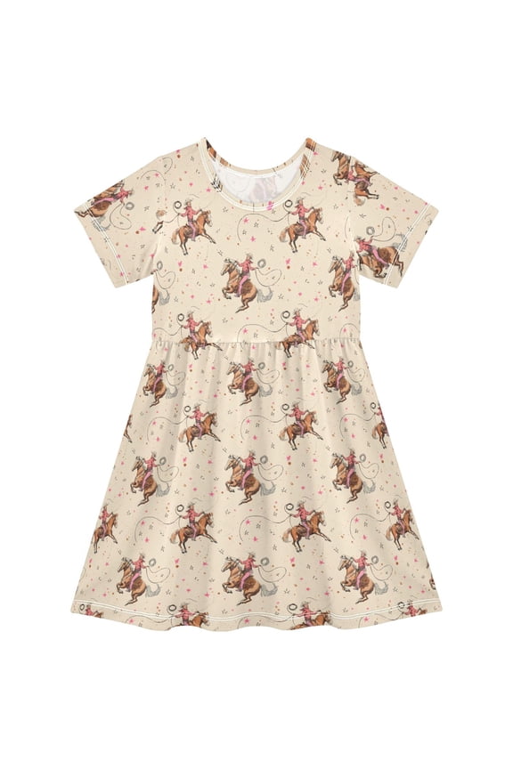 Cowboys Riding Girls' Short Sleeve Dress Kids Dresses 4T