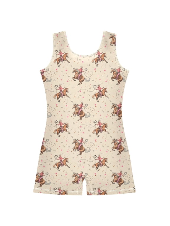 Cowboys Riding Pattern Girls Leotards Gymnastics Tumbling Outfit Biketard Unitard 7-8Years