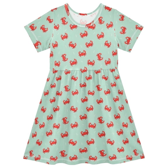joogoo Crabs Cartoon-a1 Girls' Short Sleeve Dress Kids Dresses 5-6T