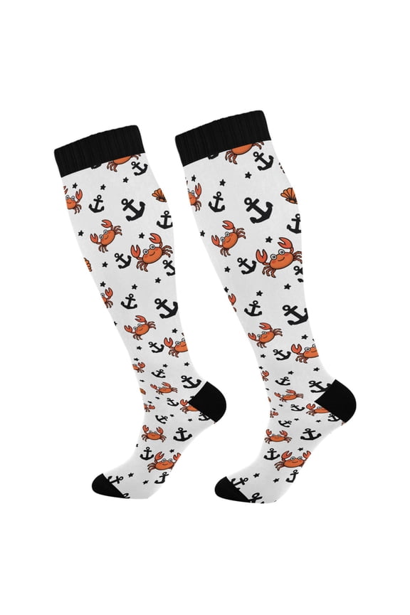 Crabs Seashells Anchors Socks Women Men Knee High Sock