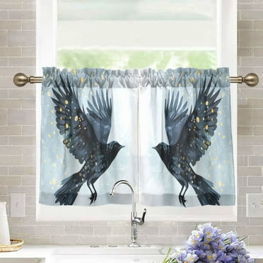 joogoo Crow Curtains Sets Half Window Cafe Farmhouse Tier 2 Panels Short Curtain Rod Pocket 27"W x 24"L