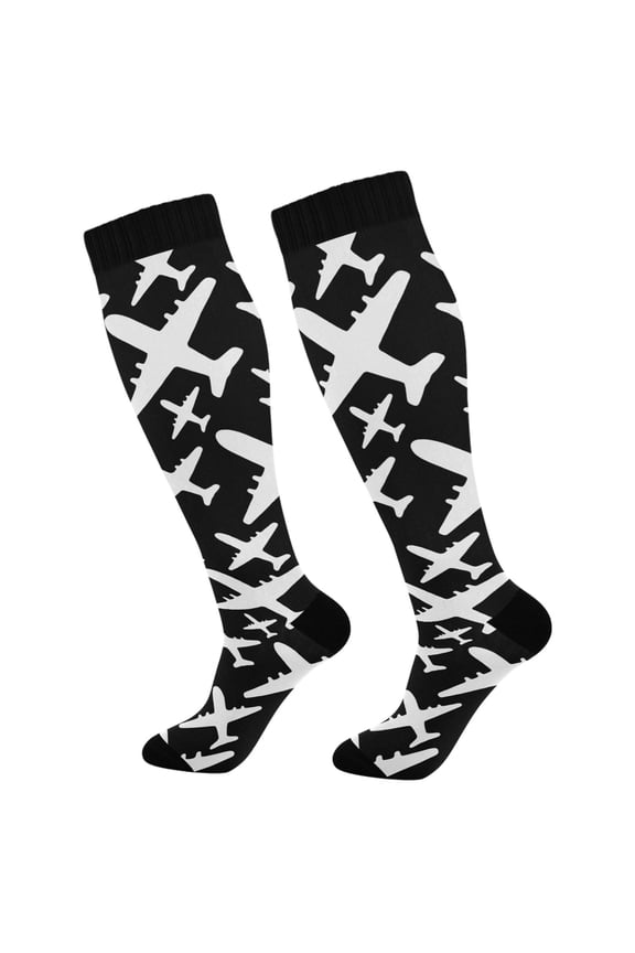 Cute Airplane Pattern Socks Women Men Knee High Sock