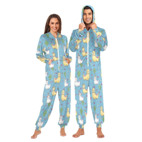 joogoo Cute Alpacas Cactus Unisex Adults Onesies Pajamas Jumpsuits L