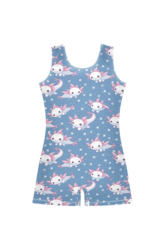 Cute Axolotl Pattern Girls Leotards Gymnastics Tumbling Outfit Biketard Unitard 3-4Years