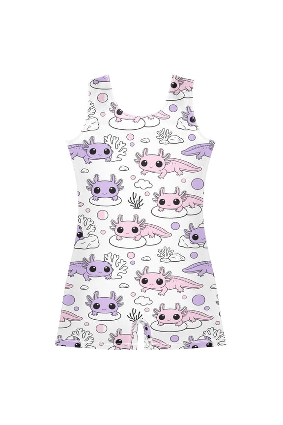 Cute Axolotl Pattern Girls Leotards Gymnastics Tumbling Outfit Biketard Unitard 7-8Years