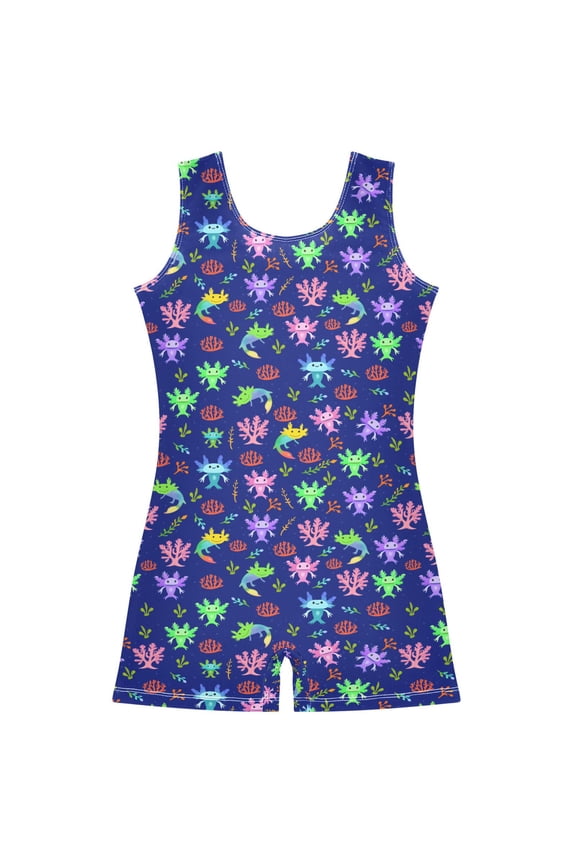Cute Axolotls Pattern Girls Leotards Gymnastics Tumbling Outfit Biketard Unitard 2-3Years