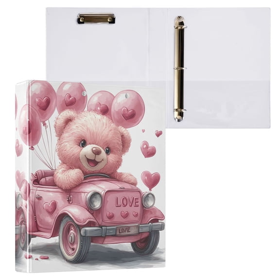 joogoo Cute Bear Hardcover 3 Ring Binder 1.5" Round Rings Interior Pockets Binders Organizer 1 Pack