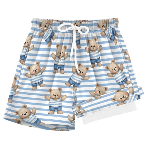 joogoo Cute Bear on Stripe Boys Swim Trunks Beach Swimsuit Shorts Boxer 7Y
