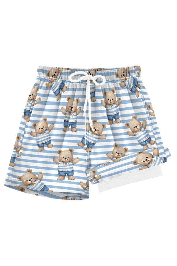 Cute Bear on Stripe Boys Swim Trunks Beach Swimsuit Shorts Boxer 8Y