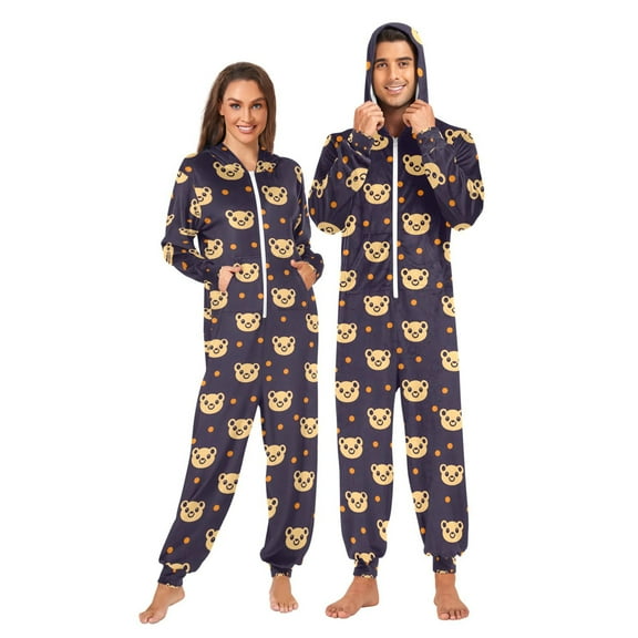 joogoo Cute Bears Dots Unisex Adults Onesies Pajamas Jumpsuits M