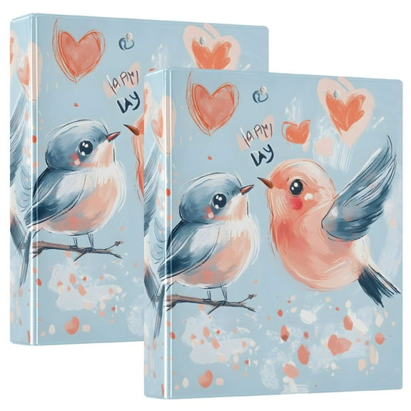 joogoo Cute Birds Couple Hardcover 3 Ring Binder 1.5" Round Rings Interior Pockets Binders Organizer 2 Pack