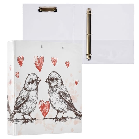 joogoo Cute Birds Couple Hearts Hardcover 3 Ring Binder 1.5" Round Rings Interior Pockets Binders Organizer 1 Pack