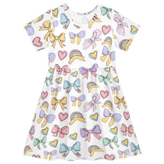 joogoo Cute Bows Girls' Short Sleeve Dress Kids Dresses 5-6T