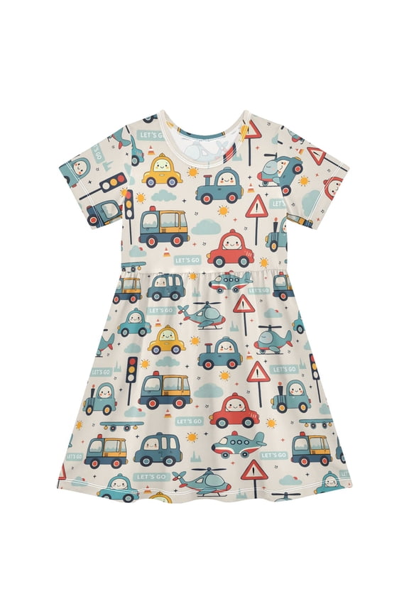 Cute Cars Trucks Girls' Short Sleeve Dress Kids Dresses 3T
