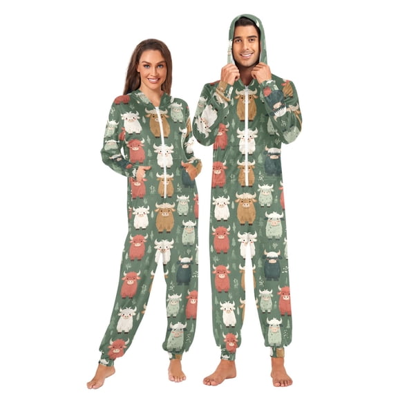 joogoo Cute Cartoon Cows Unisex Adults Onesies Pajamas Jumpsuits XL