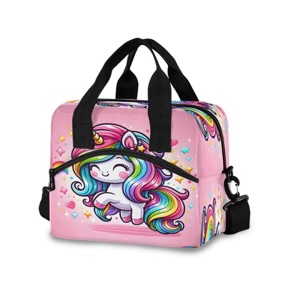joogoo Cute Cartoon Rainbow Unicorn Insulated Lunch Bags Reusable Cooler Box with Shoulder Strap