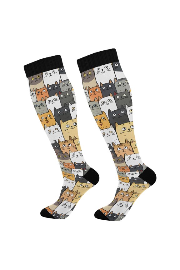 Cute Cat Face Socks Women Men Knee High Sock