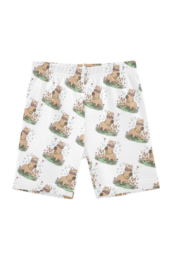 Cute Cats Corgi Capybara Girls Lined Shorts Bike Dance Bottoms 4T