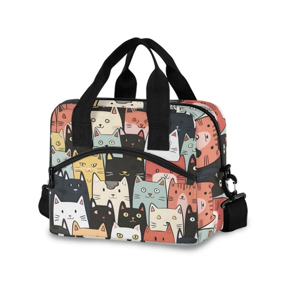 joogoo Cute Cats Face Insulated Lunch Bags Reusable Cooler Box with Shoulder Strap