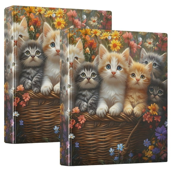 joogoo Cute Cats Hardcover 3 Ring Binder 1.5" Round Rings Interior Pockets Binders Organizer 2 Pack