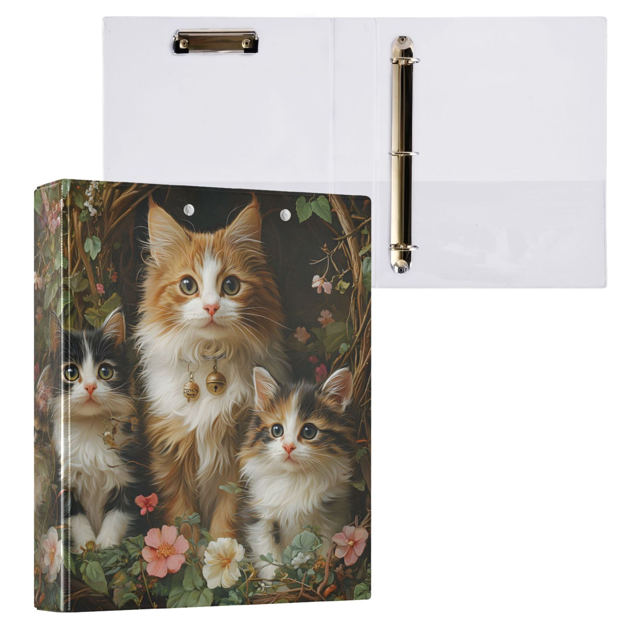 joogoo Cute Cats in Garden Hardcover 3 Ring Binder 1.5" Round Rings Interior Pockets Binders Organizer 1 Pack