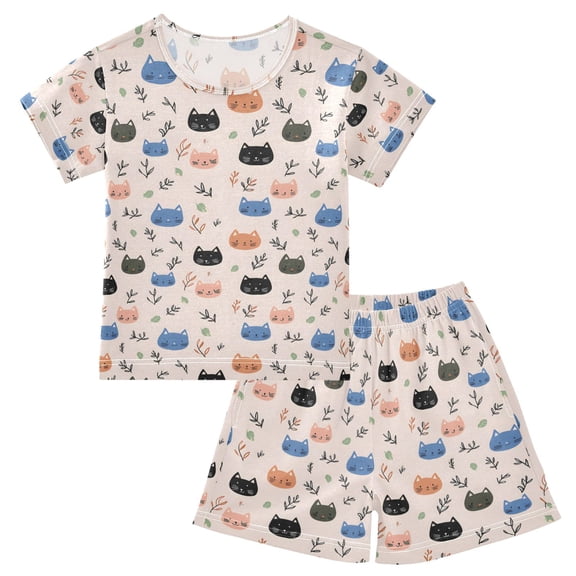 joogoo Cute Cats-s1 Pajama Sets Short Sleeve Cotton 2-Piece Sleepwear 10Y