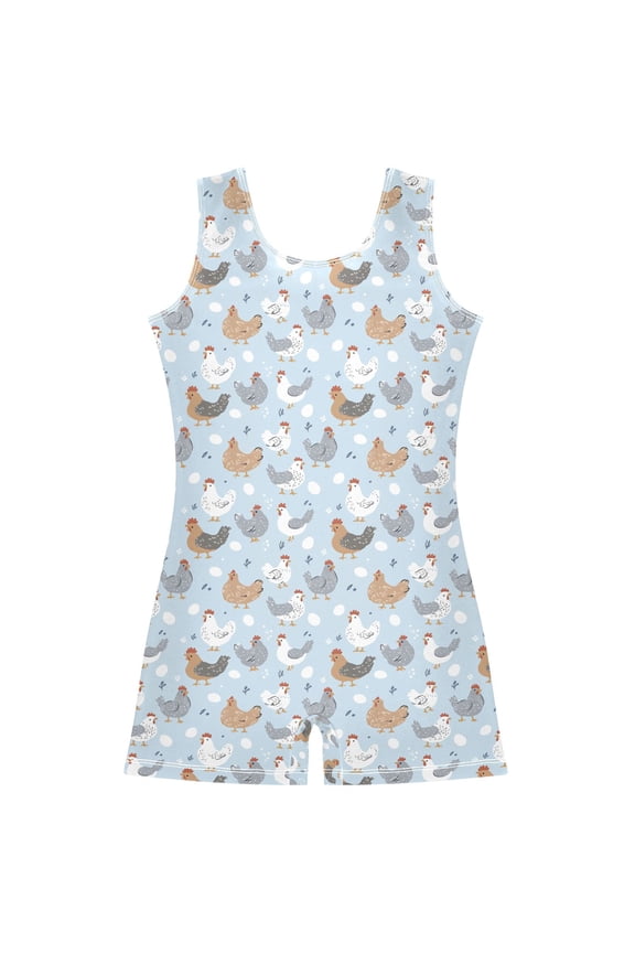 Cute Chickens Eggs Pattern Girls Leotards Gymnastics Tumbling Outfit Biketard Unitard 3-4Years