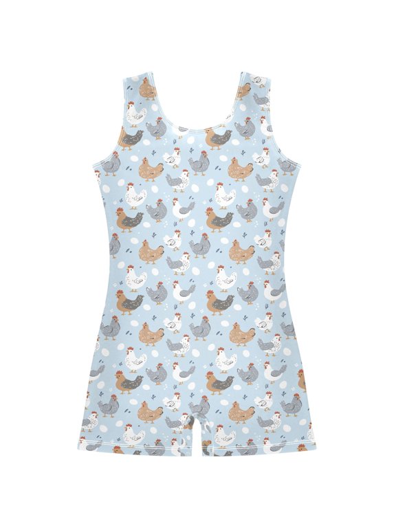 Cute Chickens Eggs Pattern Girls Leotards Gymnastics Tumbling Outfit Biketard Unitard 9-10Years