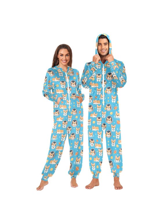 Cute Corgi Dog Space Unisex Adults Onesies Pajamas Jumpsuits M