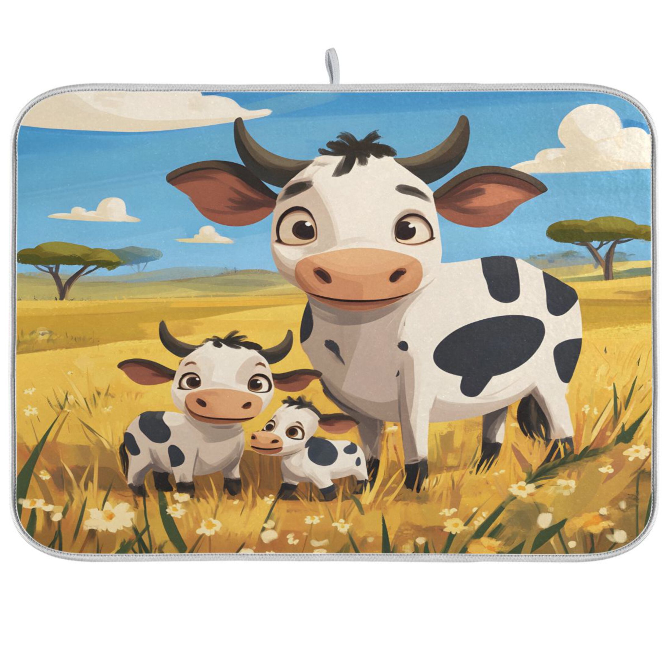 joogoo Cute Cow on Grassland Dish Drying Mat Kitchen Counter Absorbent ...