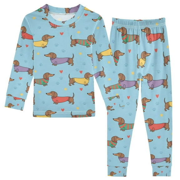 joogoo Cute Dachshund Dogs Pajamas Set Long Sleeve Soft Cotton Sleepwear 2 Piece 24M