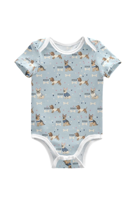 Cute Dachshund Shepherd Dogs Pattern Baby Bodysuits Short Sleeve Cotton Onesies Clothes 3Months
