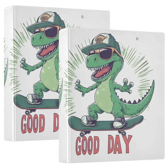 joogoo Cute Dinosaur Hardcover 3 Ring Binder 1.5" Round Rings Interior Pockets Binders Organizer 2 Pack