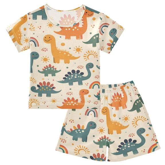 joogoo Cute Dinosaurs Pattern Pajama Sets Short Sleeve Cotton 2-Piece Sleepwear 10Y