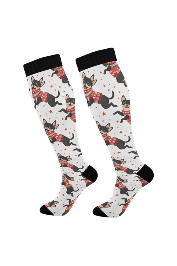 Cute Dog Jumping and Star Socks Women Men Knee High Sock