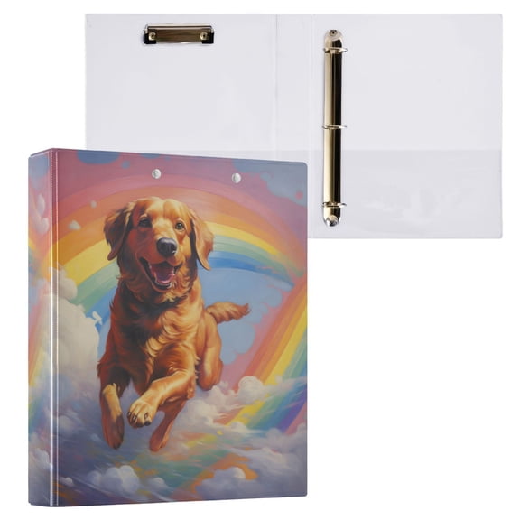 joogoo Cute Dog in Rainbow Hardcover 3 Ring Binder 1.5" Round Rings Interior Pockets Binders Organizer 1 Pack
