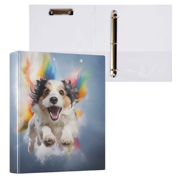 joogoo Cute Dog with Rainbow Hardcover 3 Ring Binder 1.5" Round Rings Interior Pockets Binders Organizer 1 Pack