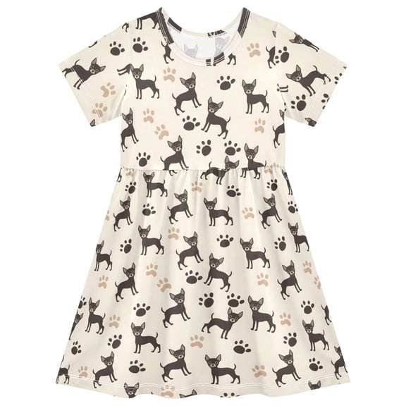 joogoo Cute Dogs Paws Girls' Short Sleeve Dress Kids Dresses 5-6T