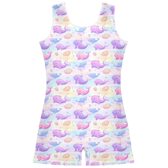 joogoo Cute Dolphins Cartoon Pattern Girls Leotards Gymnastics Tumbling Outfit Biketard Unitard 7-8Years