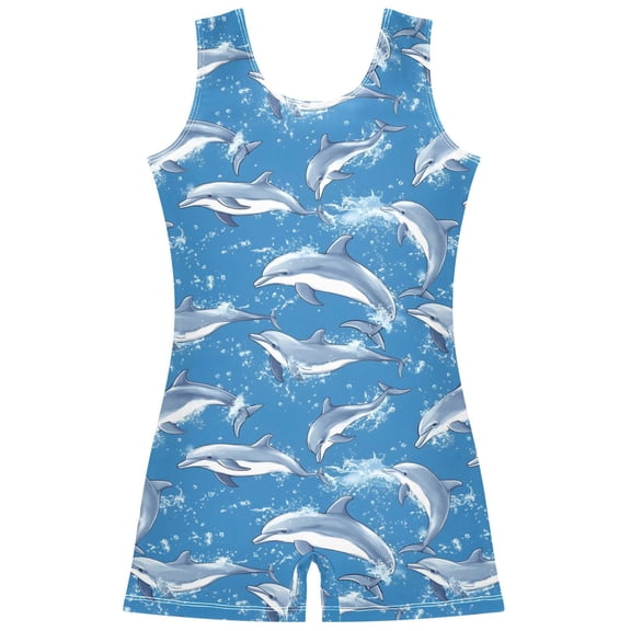 joogoo Cute Dolphins Pattern Girls Leotards Gymnastics Tumbling Outfit Biketard Unitard 9-10Years