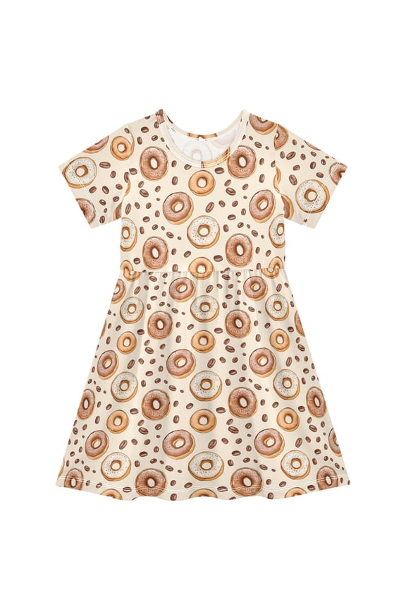 Cute Donuts Girls' Short Sleeve Dress Kids Dresses 4T