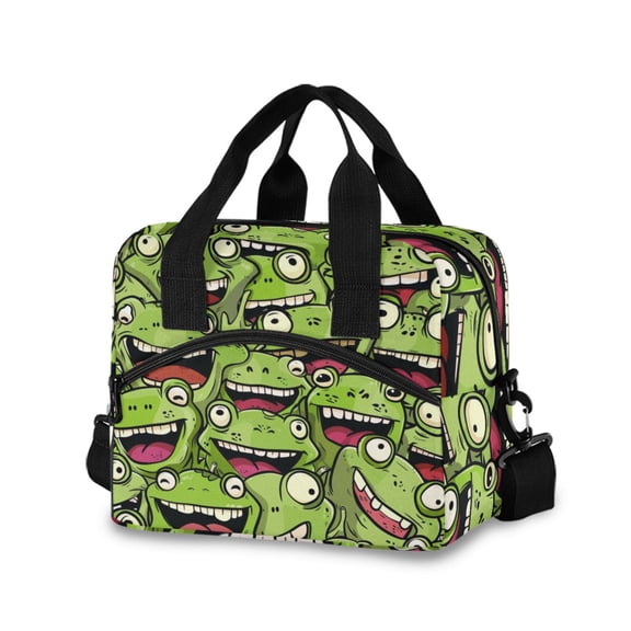 joogoo Cute Doodle Frog Insulated Lunch Bags Reusable Cooler Box with Shoulder Strap