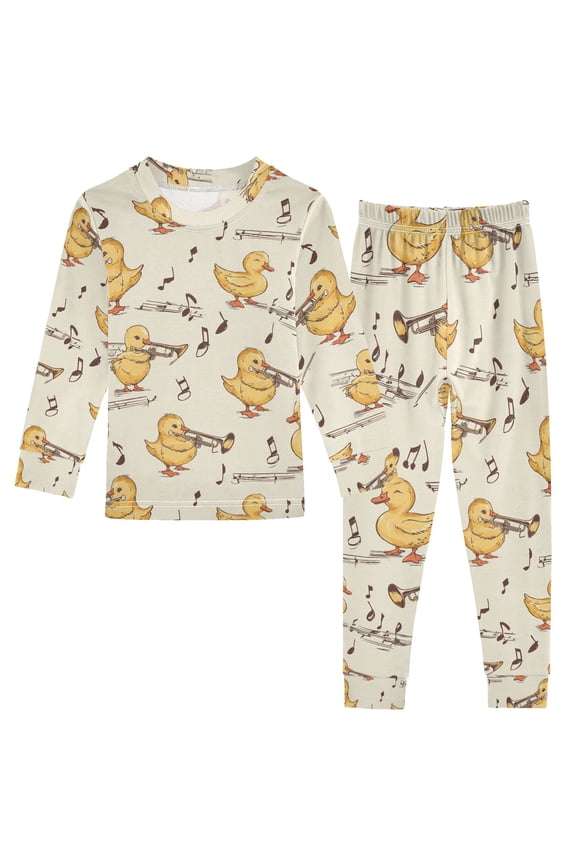 Cute Duck Musical 2 Piece Long Sleeve Tee and Pants Cotton Pajama Set 4T